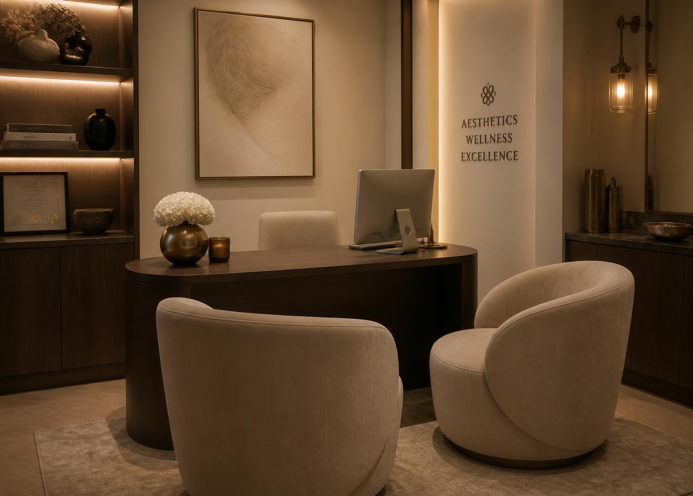 Private consultation lounge at a luxury aesthetics clinic
